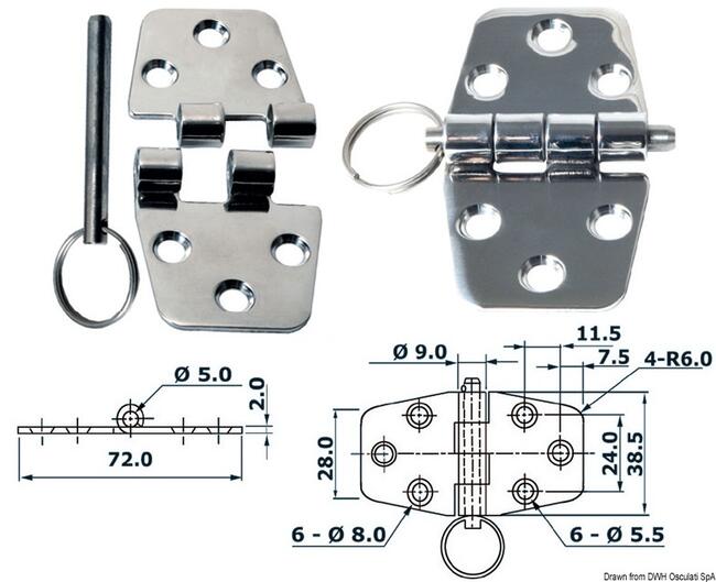 Cerniera Nodo Sporgente 72x38,5 Mm